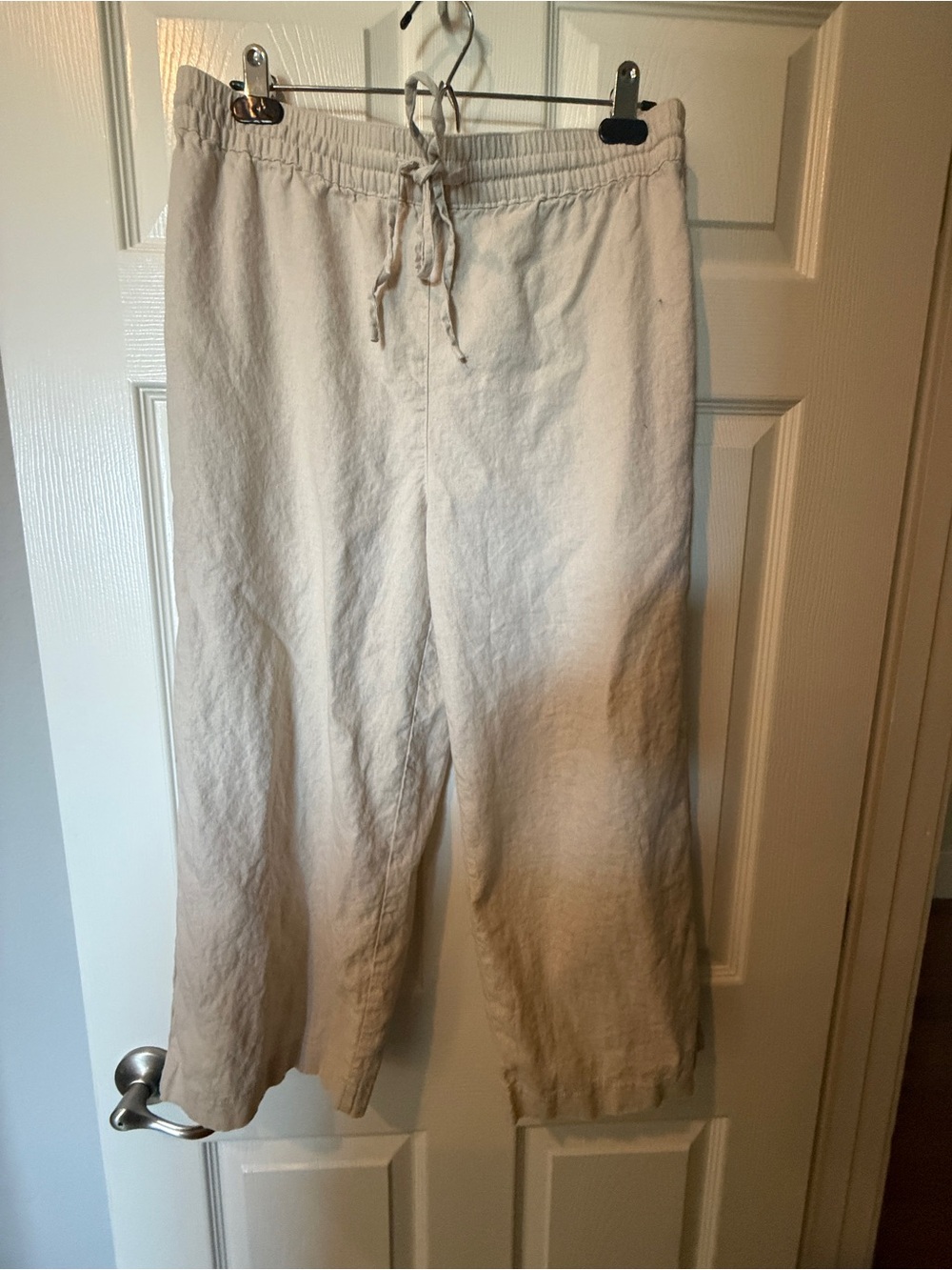 DKNY Tan Drawstring Linen-Blend Crop Pants